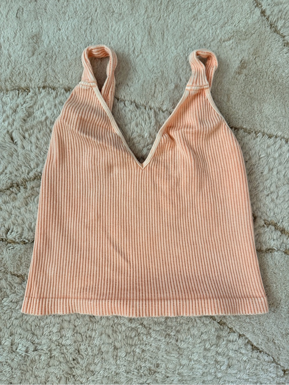 Free People Peach Ribbed V-Neck Tank